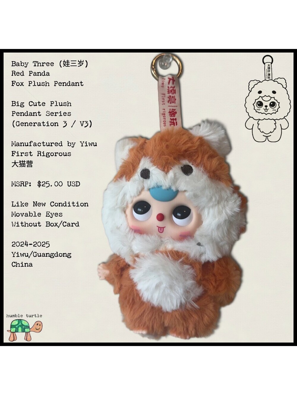 Baby Three Red Panda Fox Plush Pendant with Movable Eyes